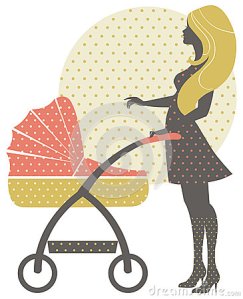 silhouette-beautiful-mother-baby-carriage-retro-style-30190085